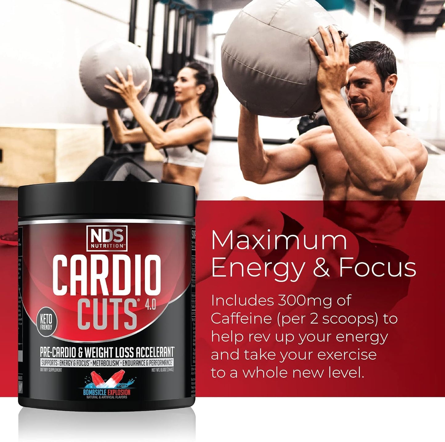 NDS Nutrition 4.0 Cardio Cuts Pre Workout Supplement - Enhanced Weight Loss Formula with L-Carnitine, CLA, MCTs, and Safflower Oil - Bombsicle Flavor (40 Servings)