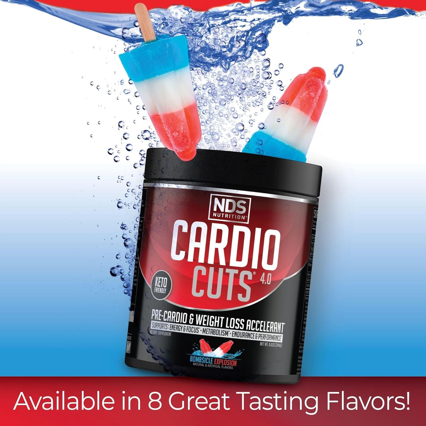 NDS Nutrition 4.0 Cardio Cuts Pre Workout Supplement - Enhanced Weight Loss Formula with L-Carnitine, CLA, MCTs, and Safflower Oil - Bombsicle Flavor (40 Servings)
