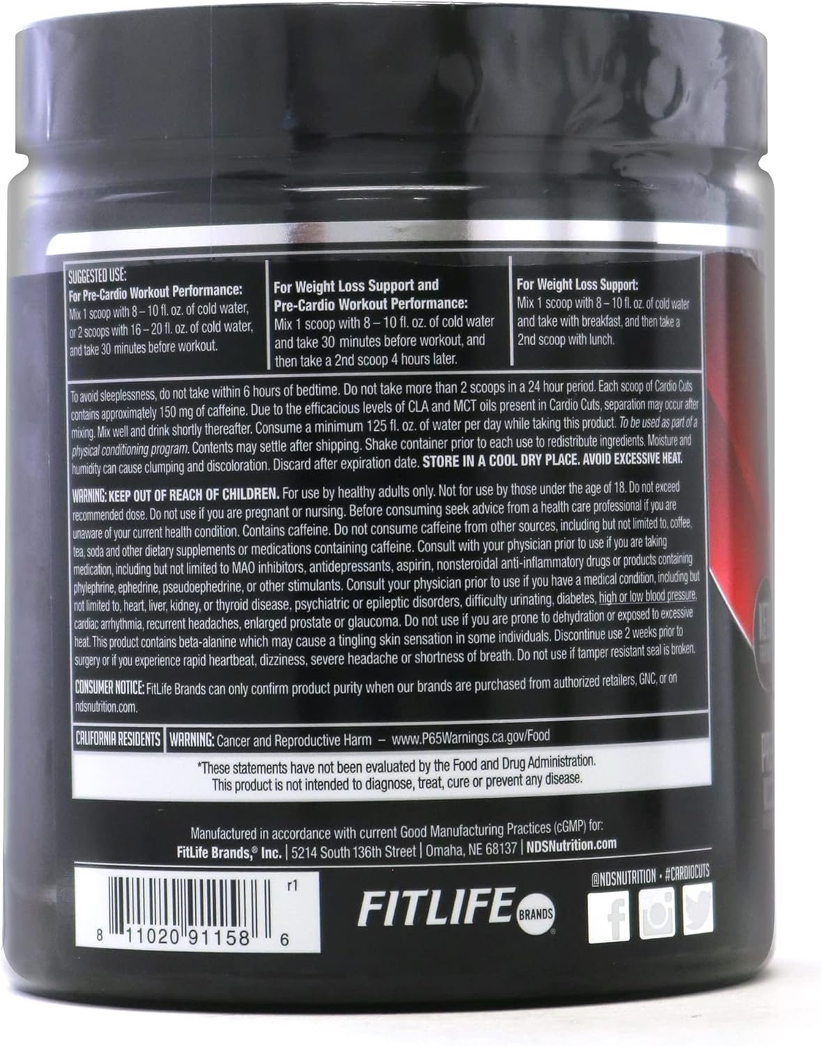 NDS Nutrition Cardio Cuts 4.0 - Cherry Slush Flavor - 8.6 oz. Jar