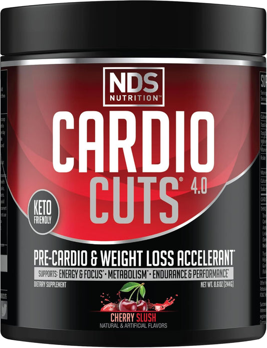 NDS Nutrition Cardio Cuts 4.0 Pre Workout Supplement - Advanced Weight Loss Formula with L-Carnitine, CLA, MCTs, L-Glutamine, and Safflower Oil - Cherry Slush (40 Servings)