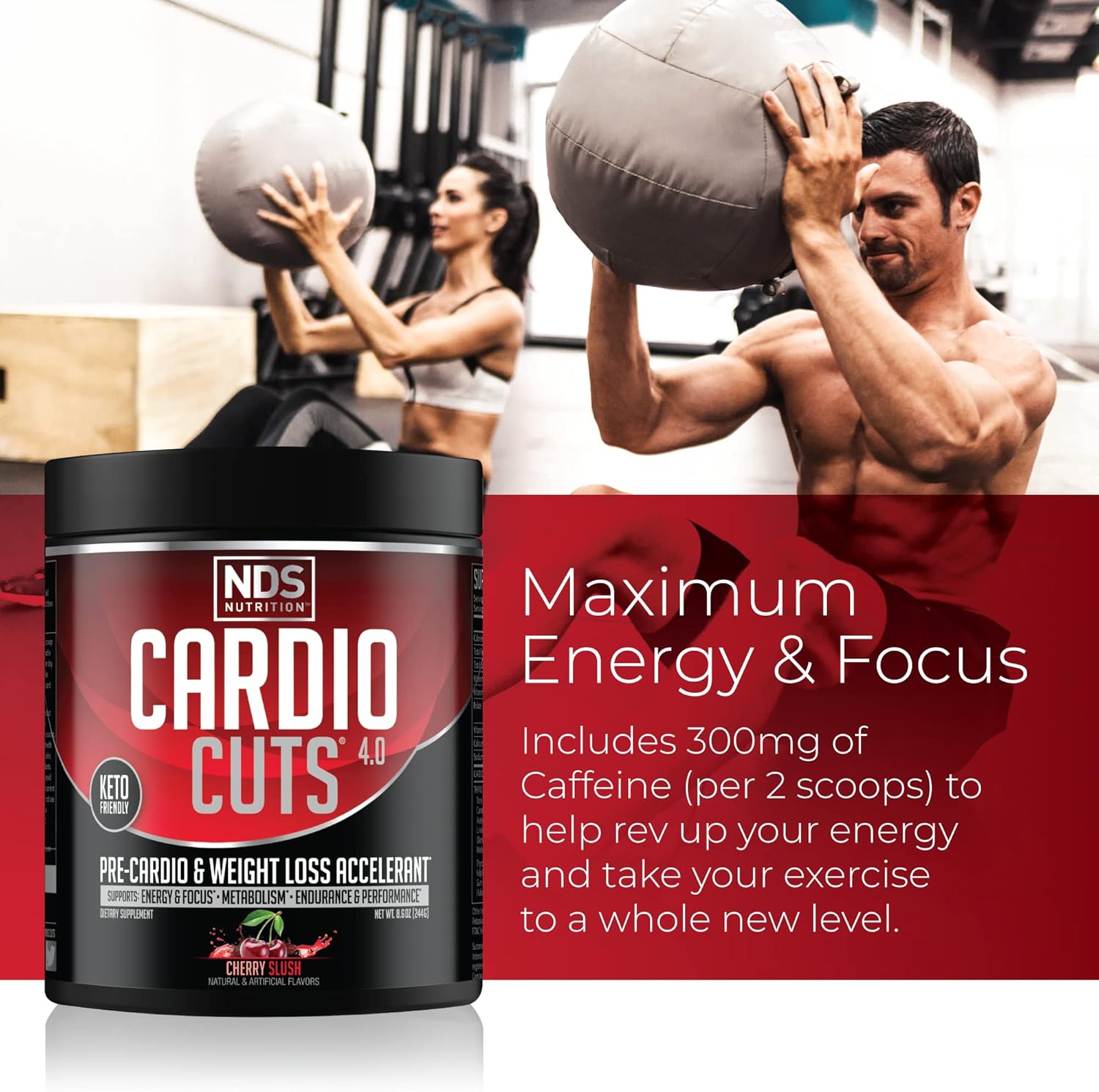 NDS Nutrition Cardio Cuts 4.0 Pre Workout Supplement - Advanced Weight Loss Formula with L-Carnitine, CLA, MCTs, L-Glutamine, and Safflower Oil - Cherry Slush (40 Servings)