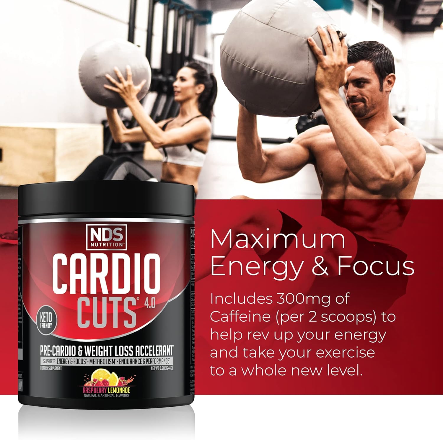 NDS Nutrition Cardio Cuts 4.0 Pre Workout Supplement - Advanced Weight Loss Formula with L-Carnitine, CLA, MCTs, L-Glutamine, Safflower Oil - Razz Lemonade (40 Servings)