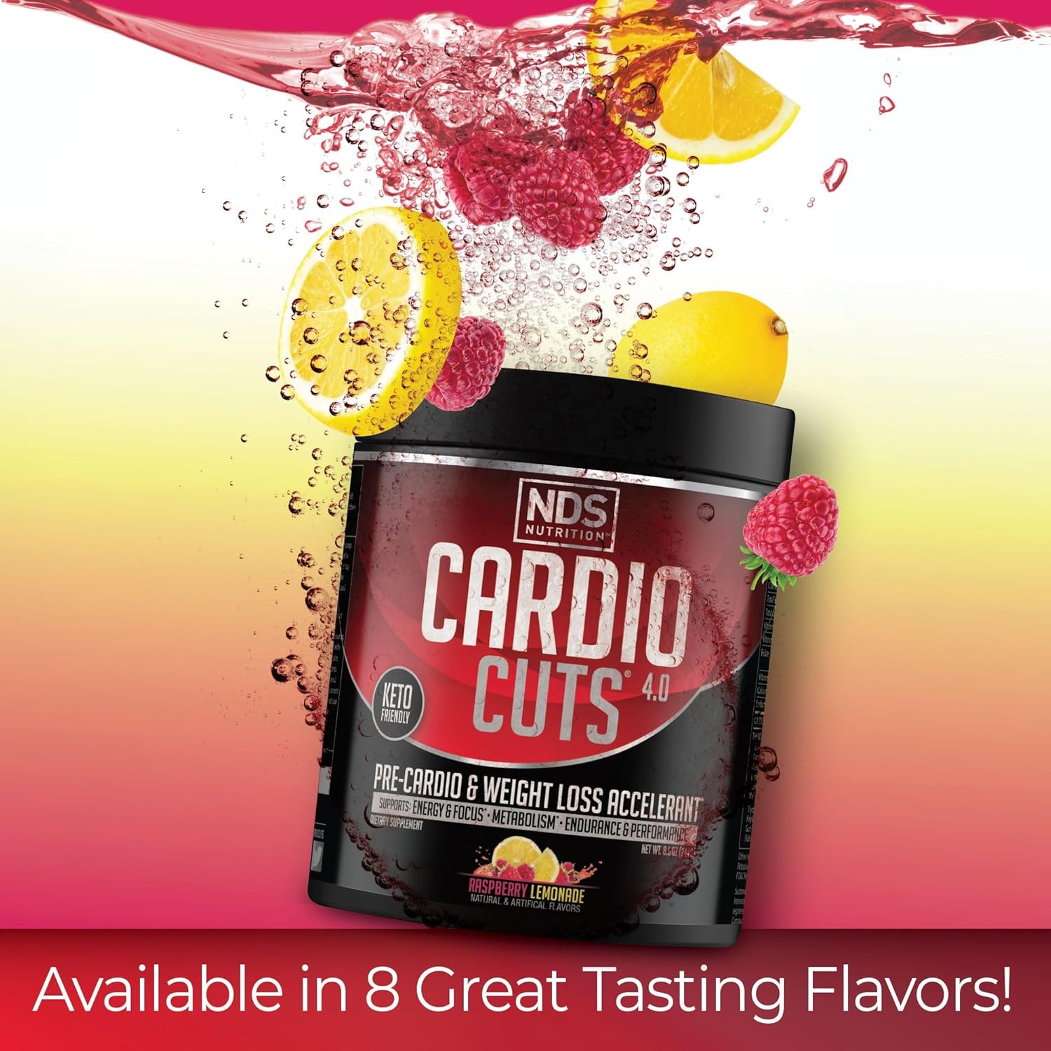 NDS Nutrition Cardio Cuts 4.0 Pre Workout Supplement - Advanced Weight Loss Formula with L-Carnitine, CLA, MCTs, L-Glutamine, Safflower Oil - Razz Lemonade (40 Servings)