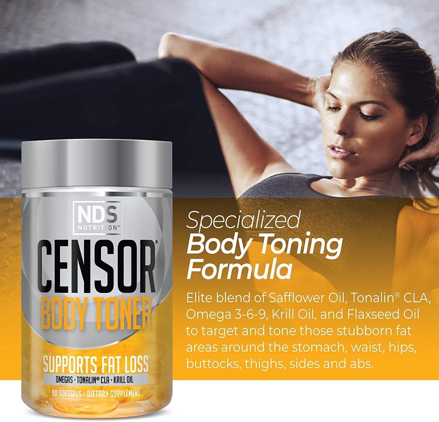 NDS Nutrition Fat Loss and Body Toner Supplement - CLA, Fish Oil, Safflower, Omega 3-6-9 Blend - 90 Softgels for Energy and Health