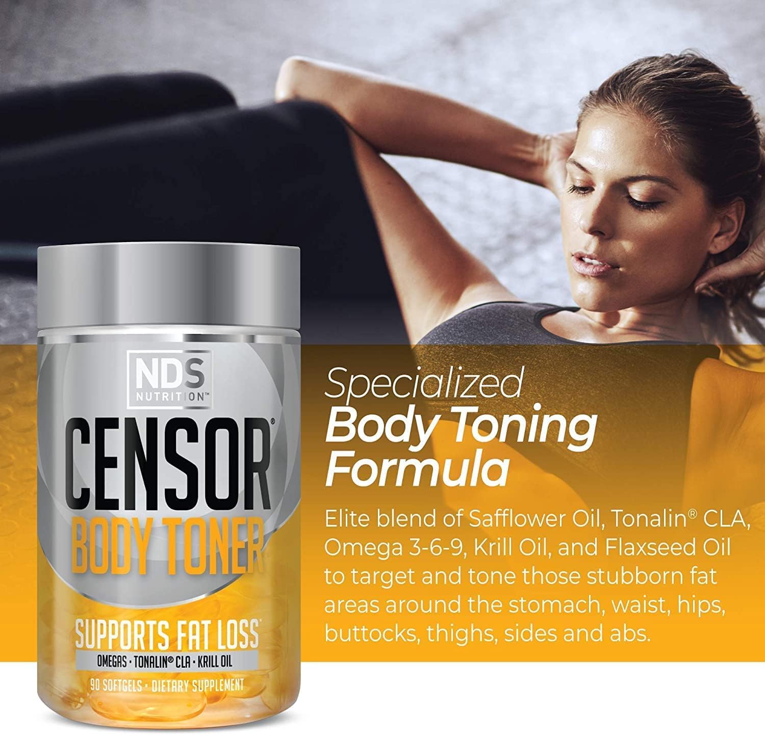 NDS Nutrition Fat Loss and Body Toner Supplement - CLA, Fish Oil, Safflower, Omega 3-6-9 Blend - 90 Softgels for Energy and Health