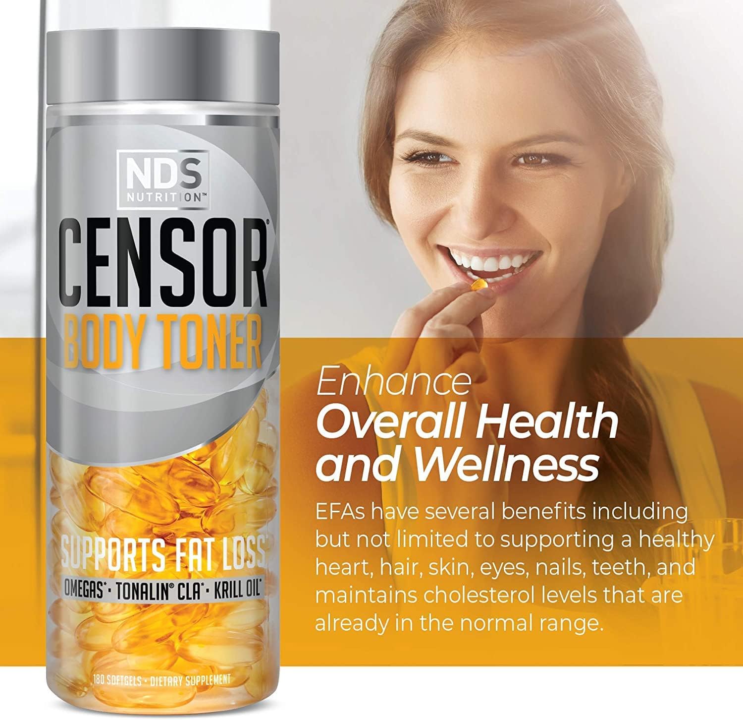 NDS Nutrition Fat Loss and Body Toner Supplement - CLA, Fish Oil, Safflower, Omega 3-6-9 Blend - 180 Softgels - Boost Energy, Metabolism, Health