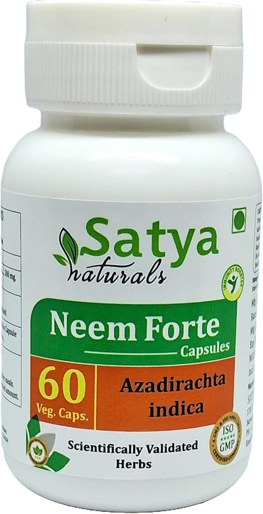 Neem Forte Capsules 500mg | Ayurvedic Neem Extract Capsules for Men and Women | Satya Naturals Herbal Supplement (60 Veg Capsules)