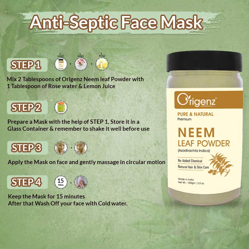 Neem Leaf Powder Face Pack for Clear Skin | Controls Acne, Pimples, Scars | Natural Azadirachta Indica | 100gm Pack