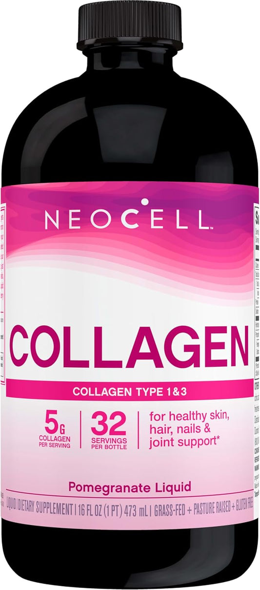 NeoCell Liquid Collagen Supplement with Fruit Juice Concentrates, Green Tea Blend, Pomegranate - Skin, Hair, Nails, Joints Support - 16 oz.