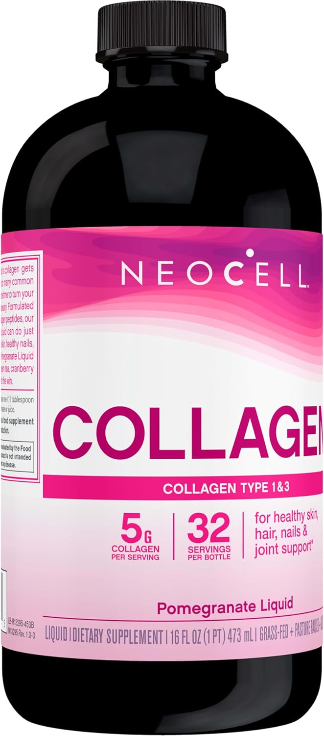 NeoCell Liquid Collagen Supplement with Fruit Juice Concentrates, Green Tea Blend, Pomegranate - Skin, Hair, Nails, Joints Support - 16 oz.