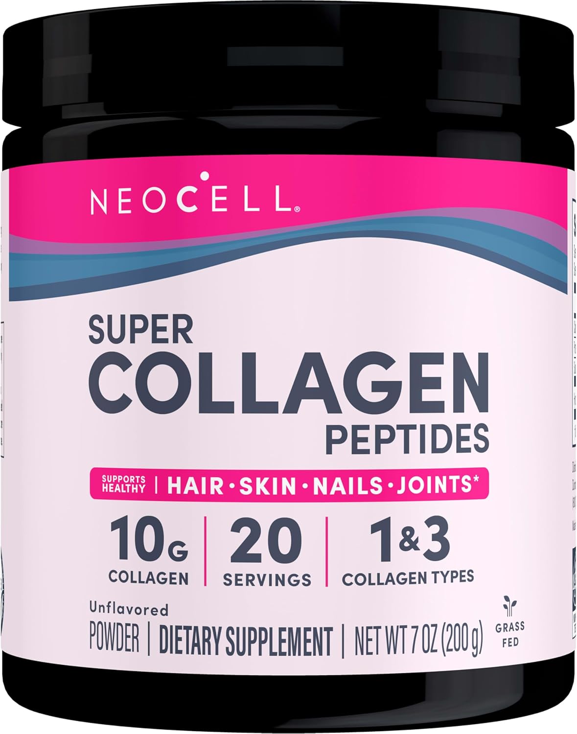 NeoCell Super Collagen Peptides: 10g/Serving, Gluten-Free, Keto, Non-GMO, Grass-Fed, Hair, Skin, Nails & Joints Support, Unflavored Powder - 7 oz.