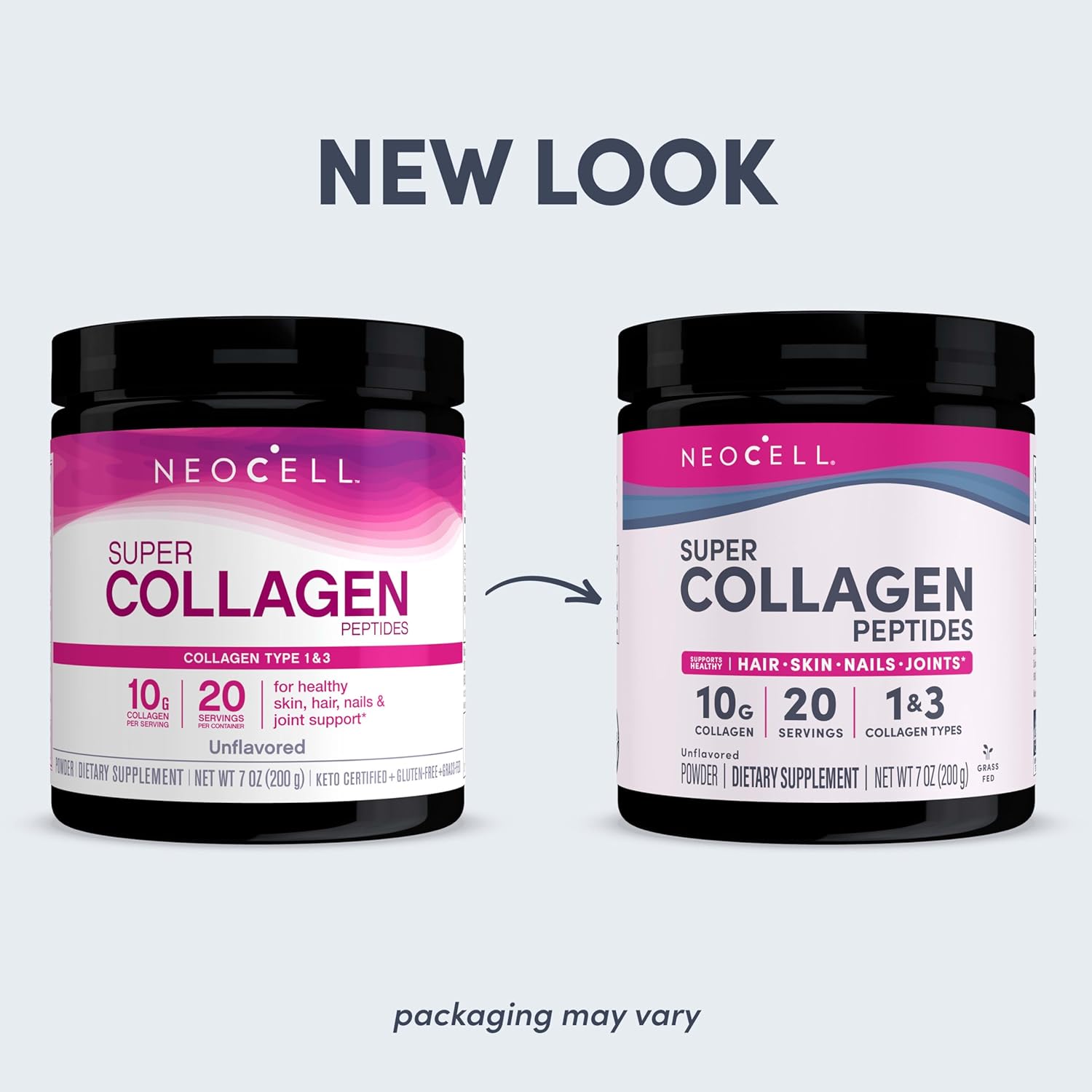 NeoCell Super Collagen Peptides: 10g/Serving, Gluten-Free, Keto, Non-GMO, Grass-Fed, Hair, Skin, Nails & Joints Support, Unflavored Powder - 7 oz.
