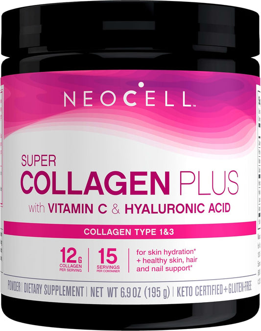 NeoCell Super Collagen Powder with Vitamin C and Hyaluronic Acid for Skin, Hair, and Nails - 6.9 oz. Unflavored Canister