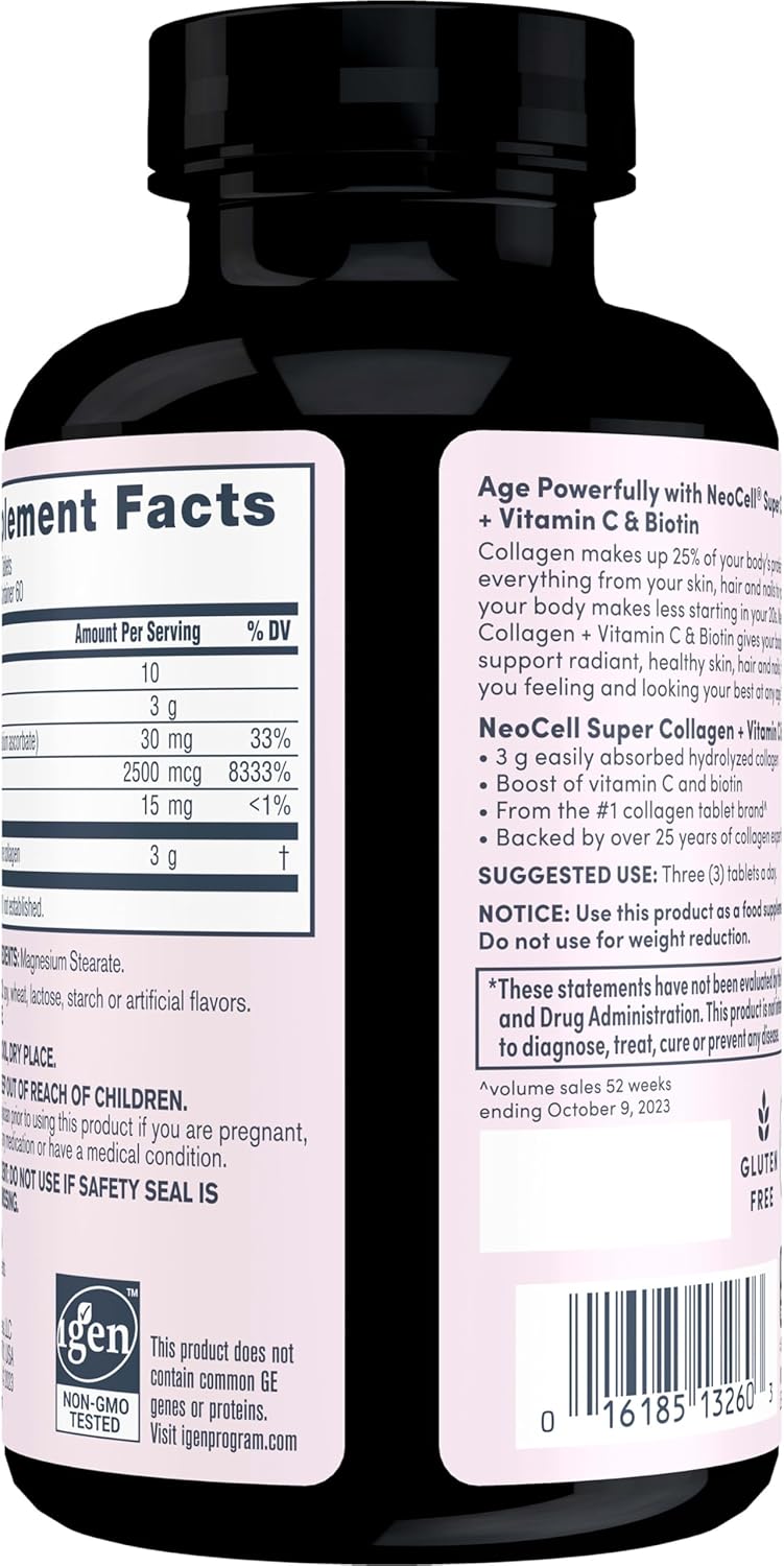 NeoCell Super Collagen Tablet with Vitamin C, Biotin, and Antioxidants for Skin, Hair, and Nails - 180 Count