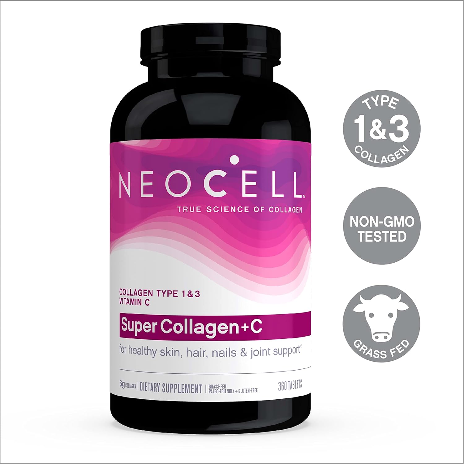 NeoCell Super Collagen with Vitamin C, 360 Tablets, Supports Skin, Hair, Nails, Includes Antioxidants