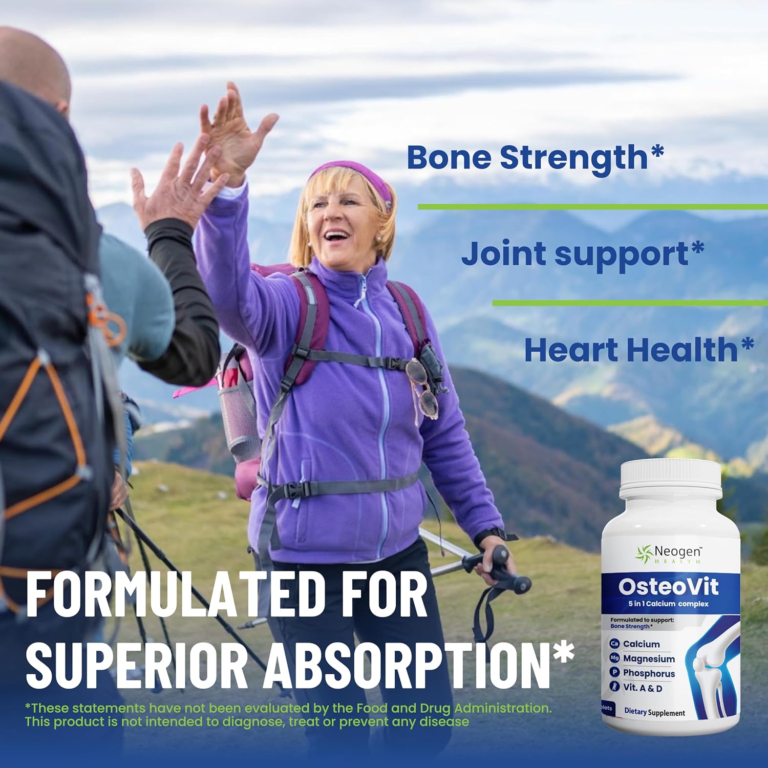 Neogen Health OsteoVit 5-in-1 Calcium Multivitamin 120 tabs - Bone Strength & Flexibility* - Non-GMO Gluten Free Supplement for Women & Men