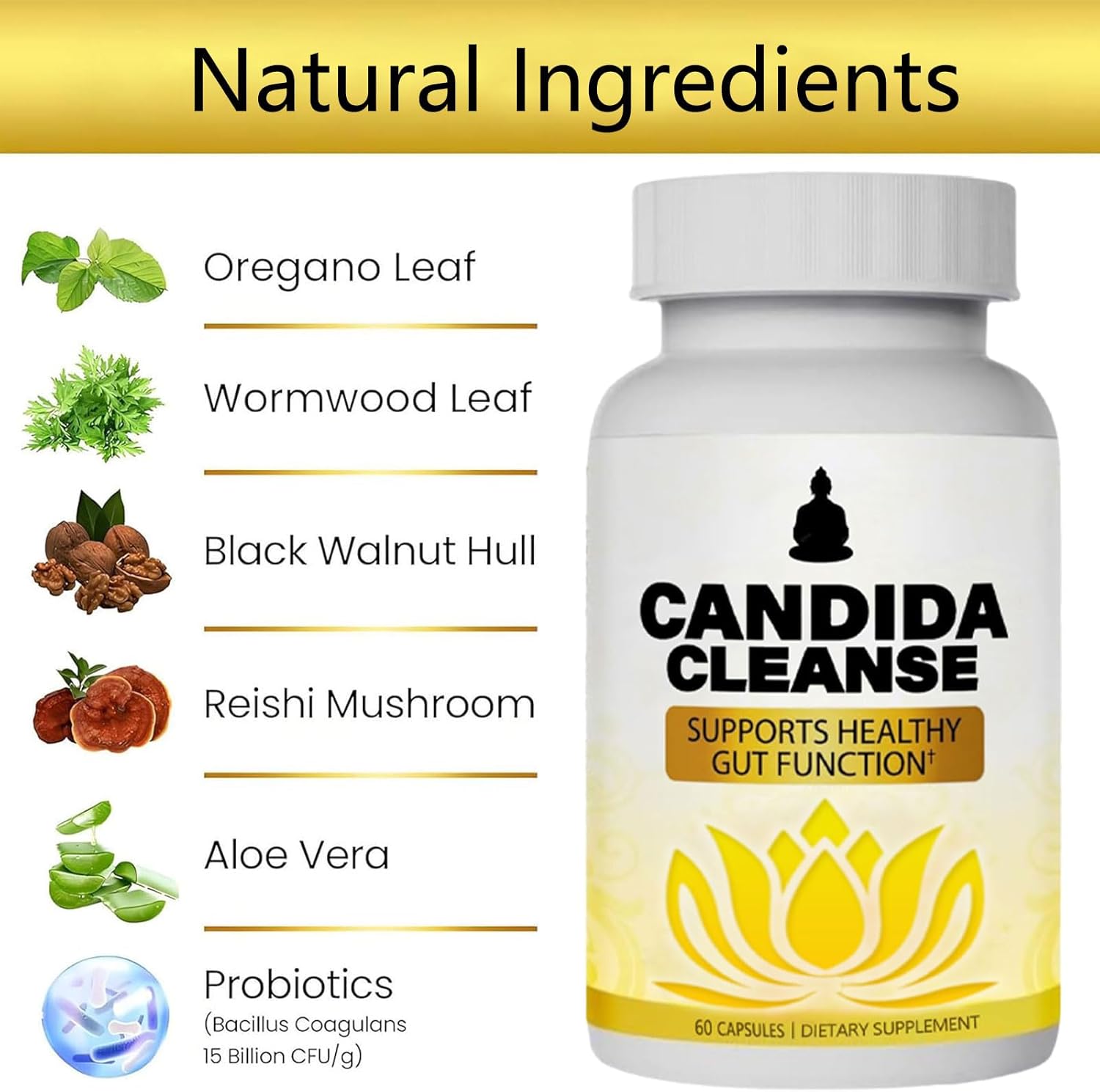Neonomicon Candida Cleanse - Probiotic & Herbal Gut Support Supplement for Men & Women - 60 Capsules