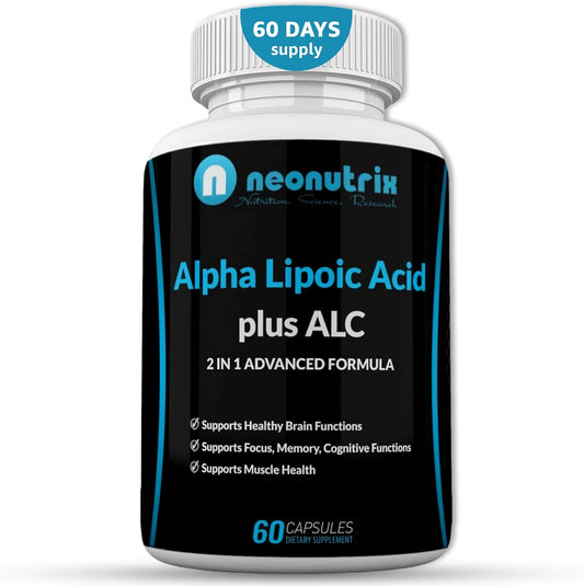 Neonutrix Alpha Lipoic Acid Plus Acetyl L-Carnitine Supplement for Brain & Muscle Health - 60 Capsules