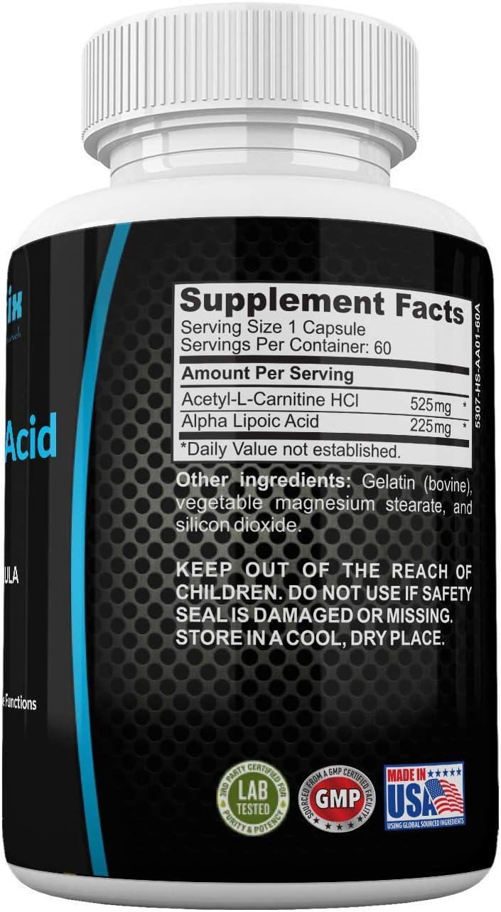 Neonutrix Alpha Lipoic Acid Plus Acetyl L-Carnitine Supplement for Brain & Muscle Health - 60 Capsules