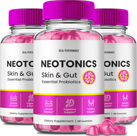 Neotonics Skin and Gut Gummies - Probiotic Supplement for Clear, Smooth Skin (3 Pack)