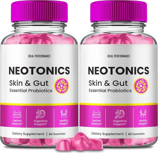 Neotonics Skin and Gut Gummies - Probiotic Supplement for Clear and Smooth Skin - 2 Pack