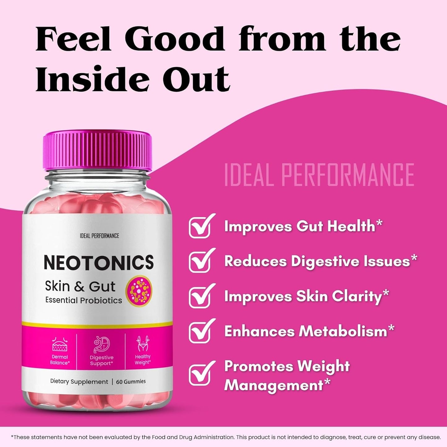Neotonics Skin and Gut Gummies - Probiotic Supplement for Clear and Smooth Skin - 2 Pack