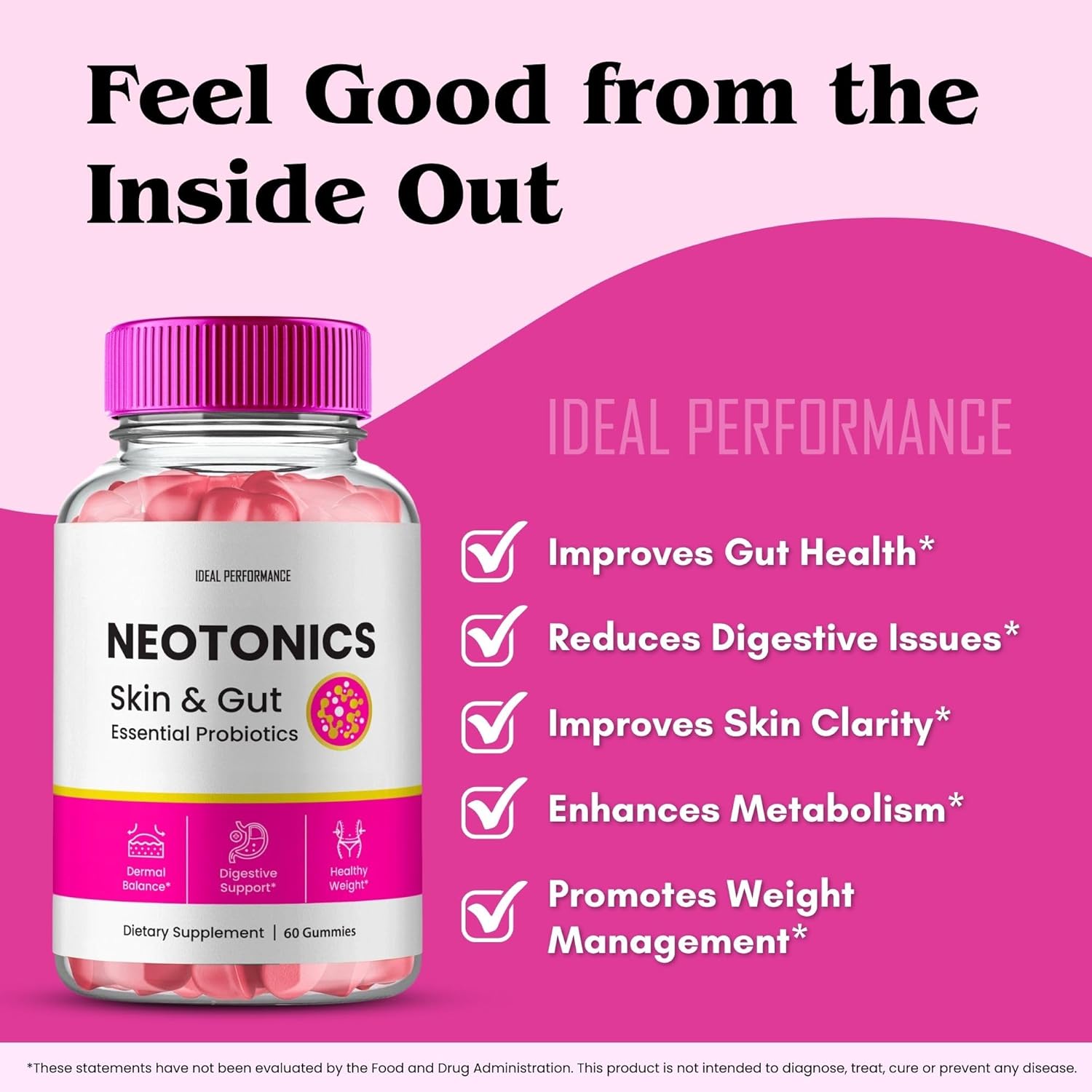 Neotonics Skin and Gut Gummies - Probiotic Supplement for Clear and Smooth Skin - 2 Pack