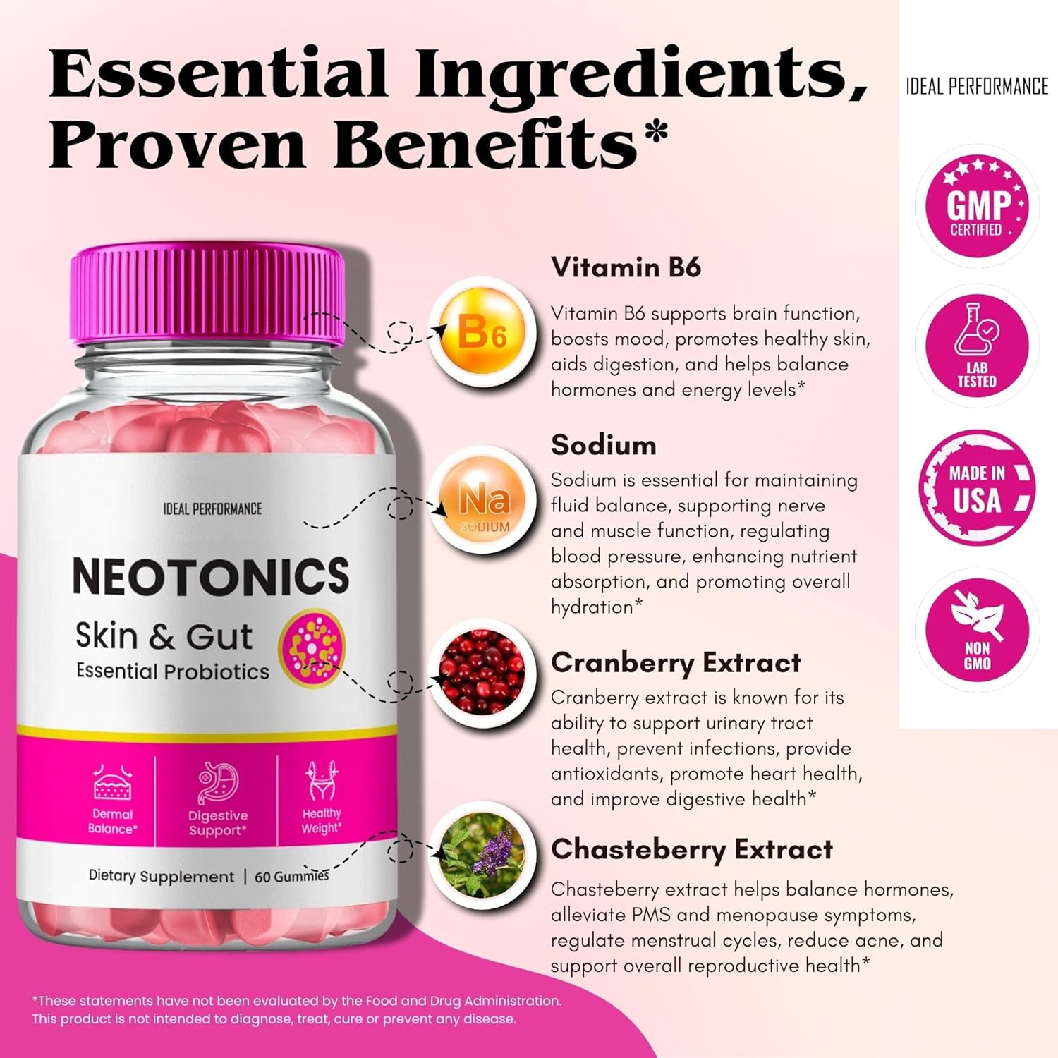 Neotonics Skin and Gut Gummies - Probiotic Supplement for Clear and Smooth Skin - 2 Pack