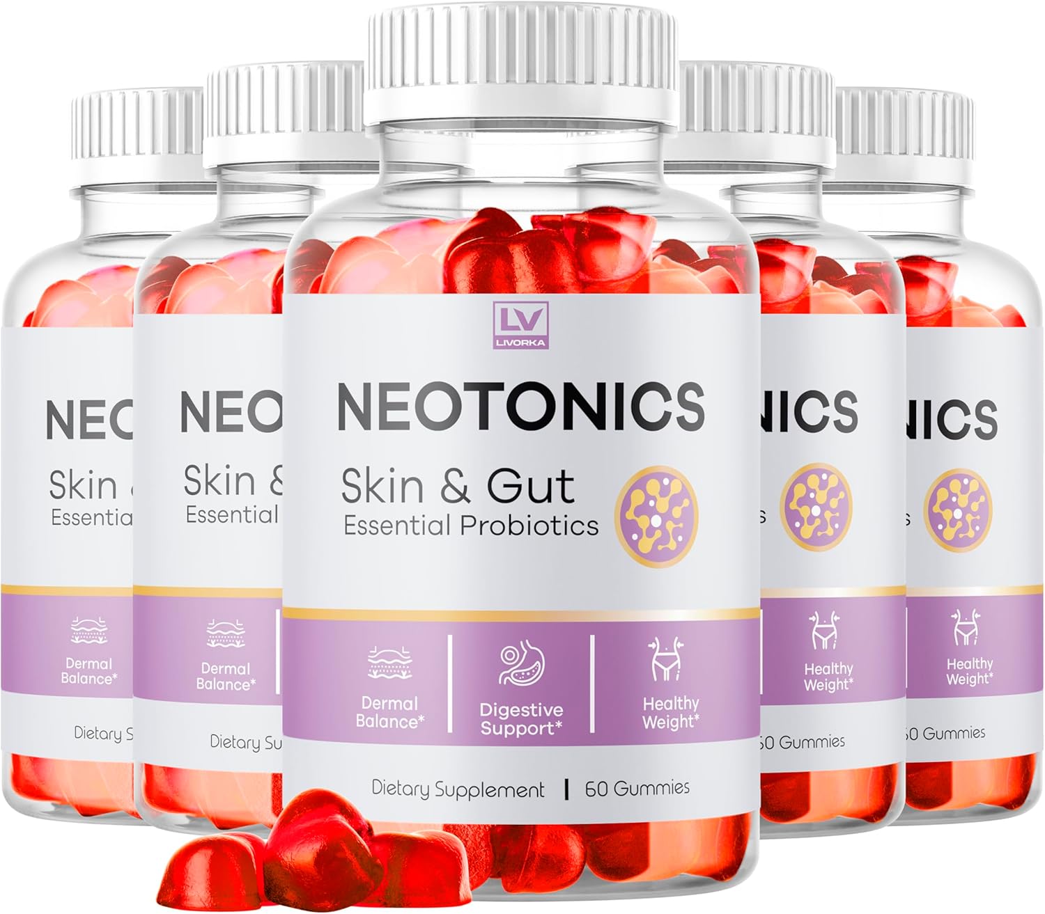 Neotonics Skin and Gut Gummies 5-Pack - Essential Probiotics for Skin and Gut Health - 300 Gummies for 5 Months - Reviews