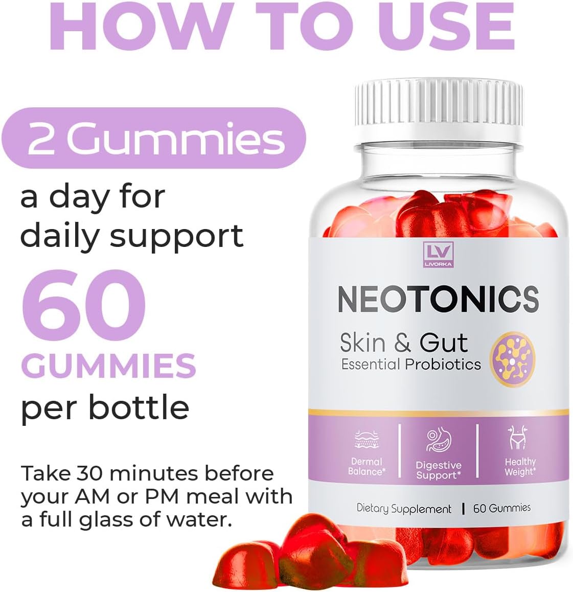 Neotonics Skin and Gut Gummies 5-Pack - Essential Probiotics for Skin and Gut Health - 300 Gummies for 5 Months - Reviews