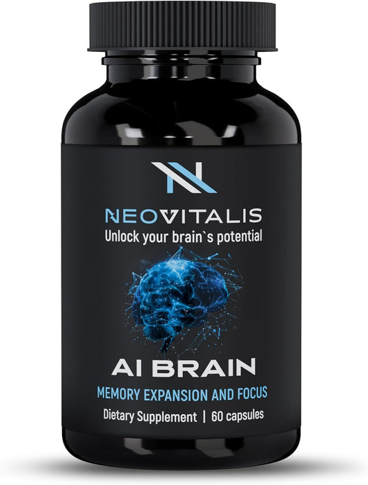 NeoVitalis Alpha Brain Nootropic Capsules - Cognitive Support Supplement for Memory & Focus - Vitamin B6, Herbal Extracts, Amino Acids - Caffeine-Free - 60 Capsules