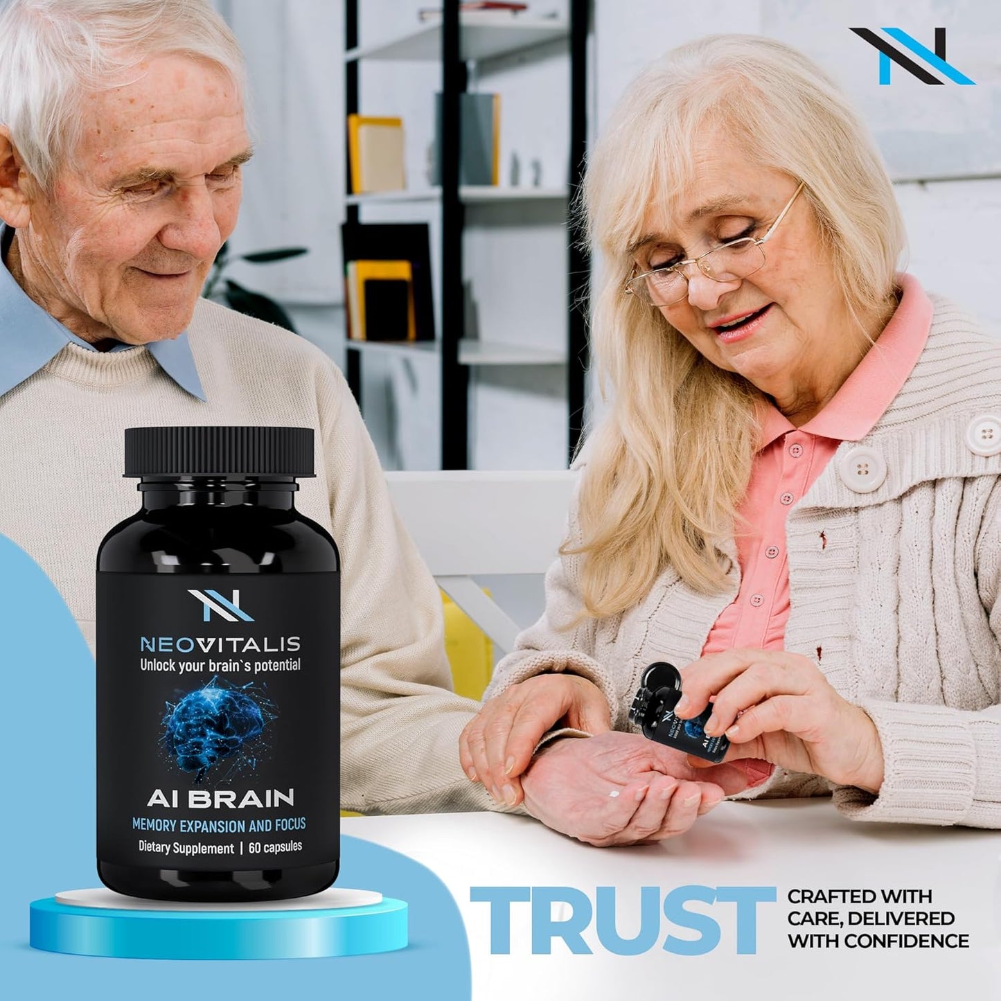 NeoVitalis Alpha Brain Nootropic Capsules - Cognitive Support Supplement for Memory & Focus - Vitamin B6, Herbal Extracts, Amino Acids - Caffeine-Free - 60 Capsules