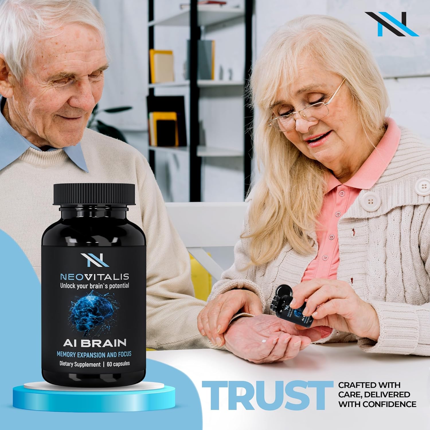 NeoVitalis Alpha Brain Nootropic Capsules - Cognitive Support Supplement for Memory & Focus - Vitamin B6, Herbal Extracts, Amino Acids - Caffeine-Free - 60 Capsules