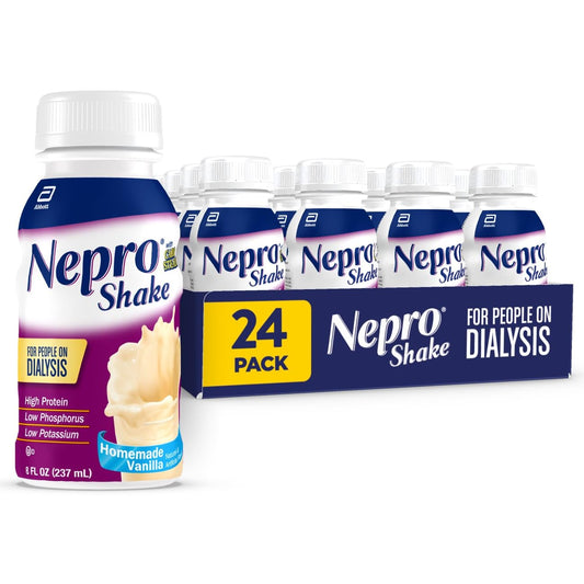 Nepro Nutrition Shake: 19g Protein, 420 Calories, Homemade Vanilla, 8 fl oz, Pack of 24 for Dialysis Patients