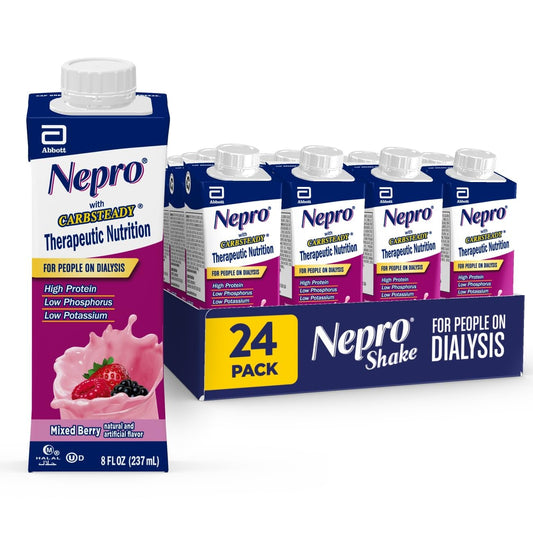 Nepro Nutrition Shake for Dialysis Patients, 19g Protein, 420 Calories, Mixed Berry, 8 fl oz, 24 Pack