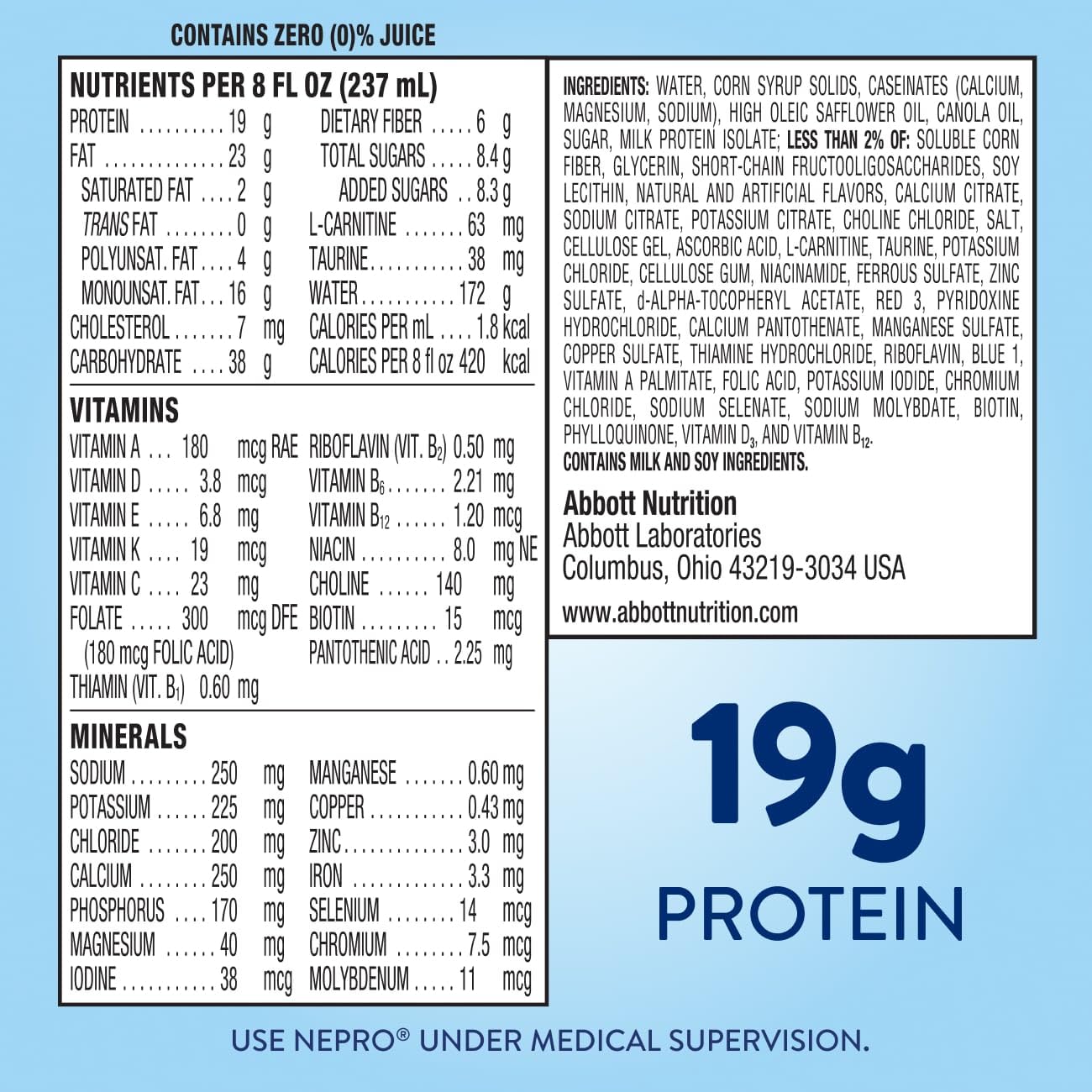 Nepro Nutrition Shake for Dialysis Patients, 19g Protein, 420 Calories, Mixed Berry, 8 fl oz, 24 Pack
