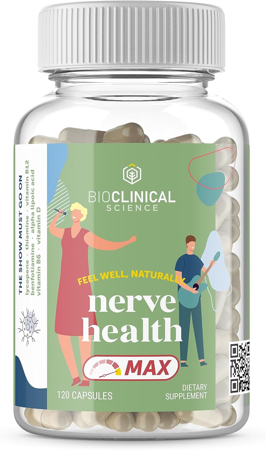 Nerve Health Max Supplement with Vitamin D, Thiamine, Folate, B6, B12, B1, Alpha Lipoic Acid, Benfotiamine, and Lycopene - 120 Capsules