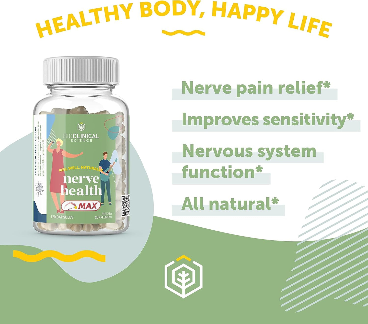 Nerve Health Max Supplement with Vitamin D, Thiamine, Folate, B6, B12, B1, Alpha Lipoic Acid, Benfotiamine, and Lycopene - 120 Capsules