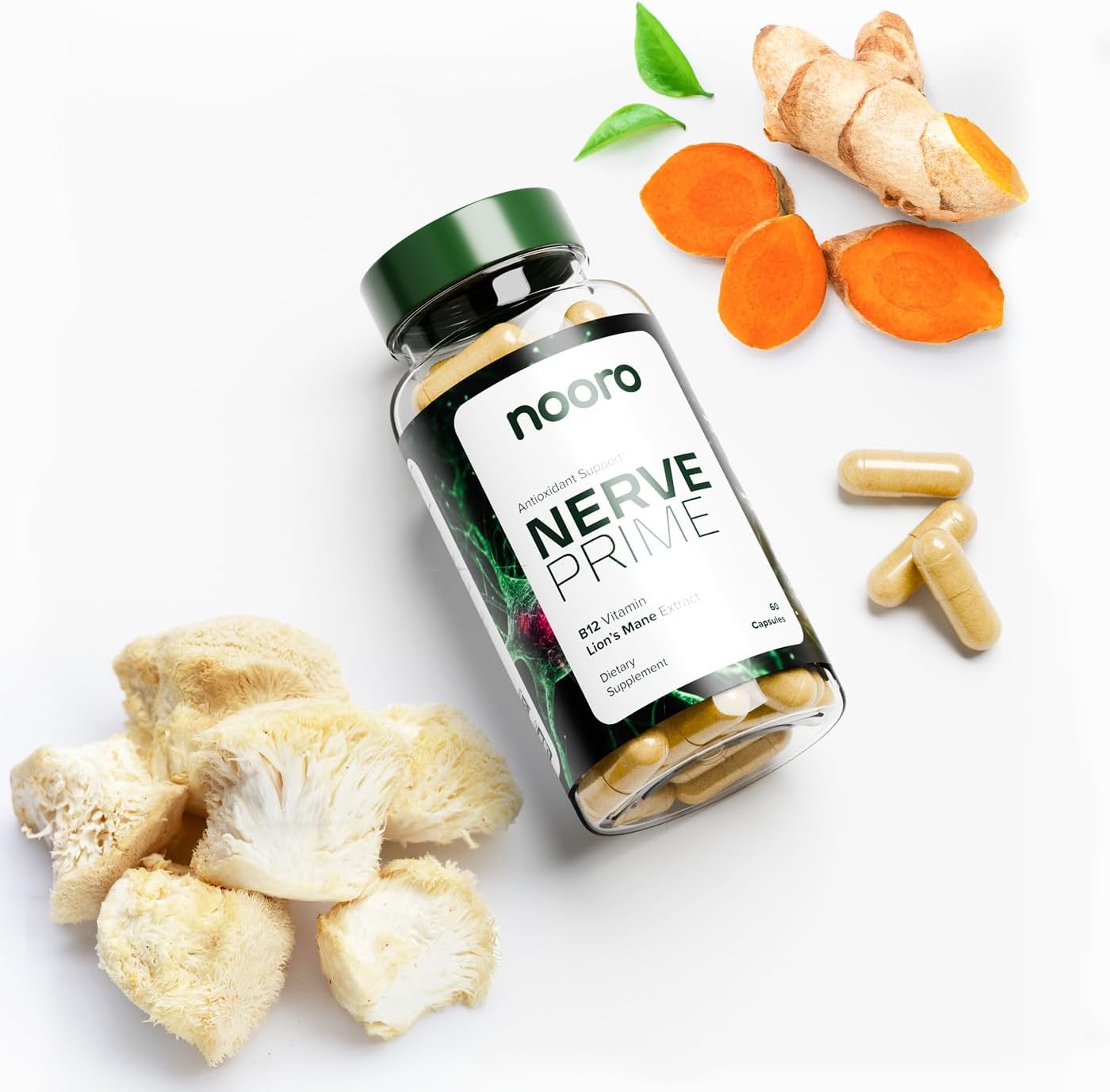 Nerve Prime Supplement with R-Alpha Lipoic Acid, Lion’s Mane Mushroom, Curcumin - Well-Being & Cognitive Function Boost, Antioxidant Protection - 30-Day Supply