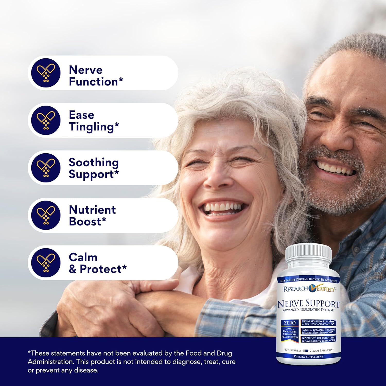 Nerve Support Supplement with B Vitamins, Magnesium, Alpha Lipoic Acid, Corydalis, Boswellia, BioPerine - 60 Capsules - Vegan Formula