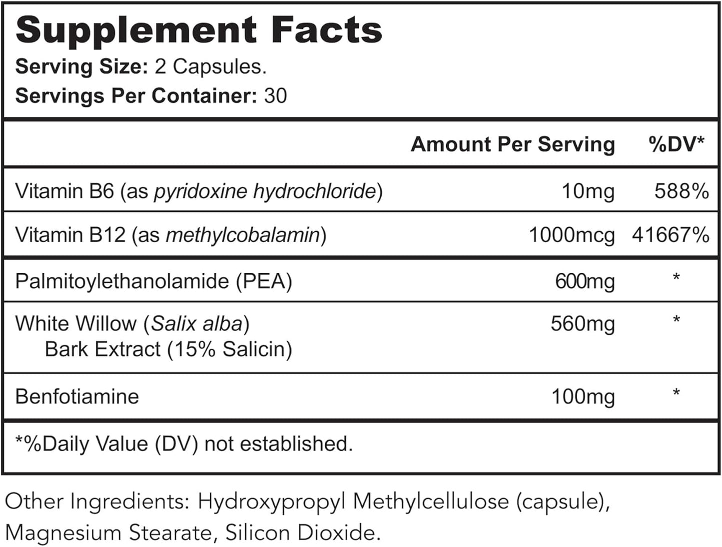 Nerve Support Supplement with Pea, White Willow, B-Vitamins - Advanced Nerve Health - 60 Capsules, Made in USA