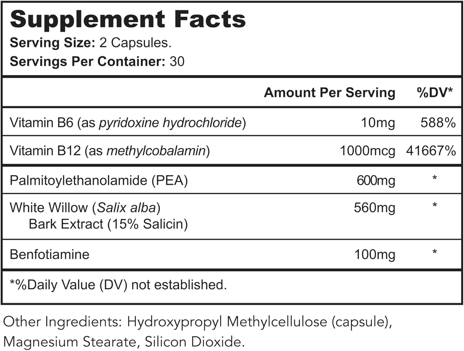 Nerve Support Supplement with Pea, White Willow, B-Vitamins - Advanced Nerve Health - 60 Capsules, Made in USA