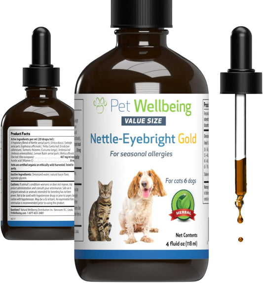 Nettle-Eyebright Gold Herbal Supplement for Pets - Seasonal Allergies, Sneezing, Eye, and Nose Discomfort - Veterinarian Formulated - 4 oz