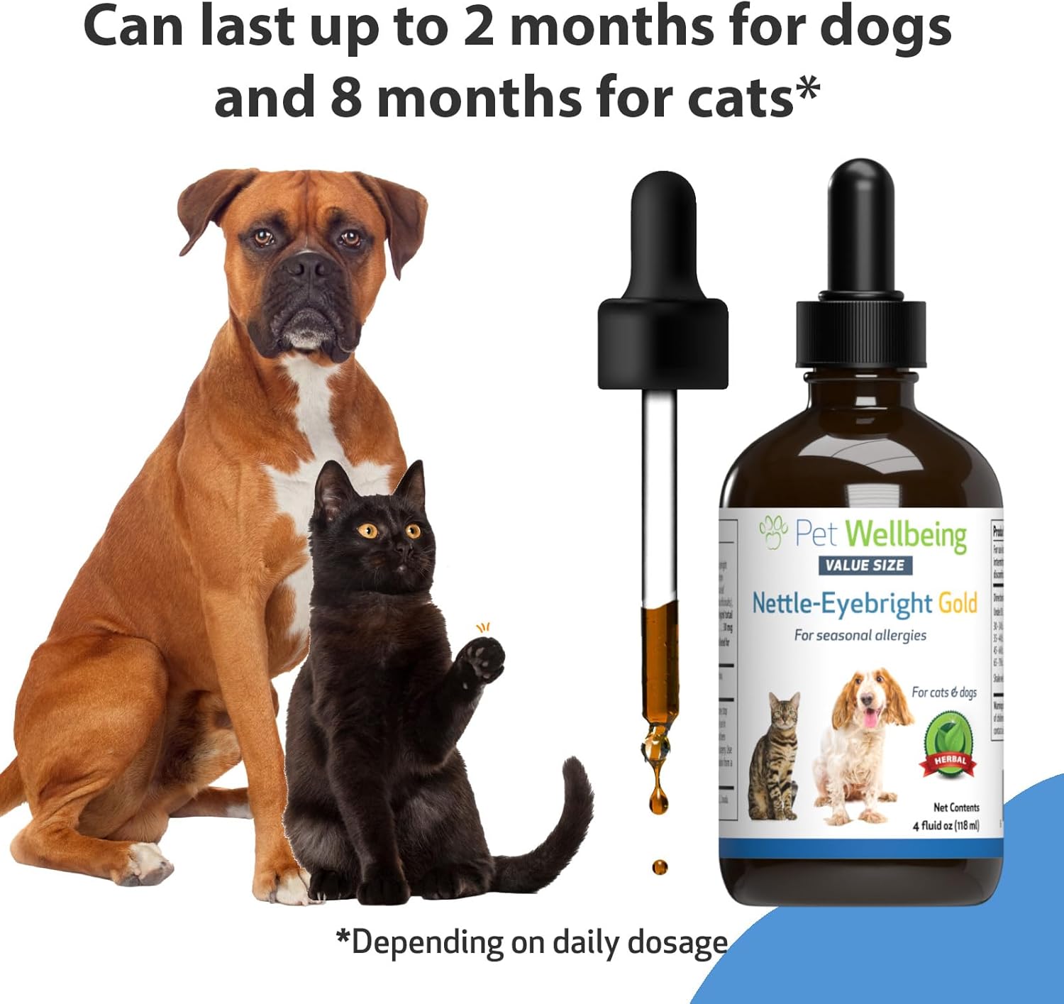 Nettle-Eyebright Gold Herbal Supplement for Pets - Seasonal Allergies, Sneezing, Eye, and Nose Discomfort - Veterinarian Formulated - 4 oz