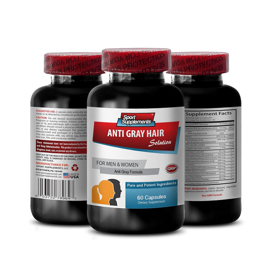 Nettle Root Extract Powder Anti Gray Hair Supplement with Folic Acid, Biotin, and Saw Palmetto - 60 Capsules