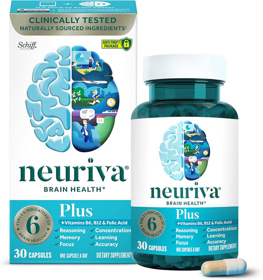 NEURIVA Plus Brain Supplement: Clinically Tested Nootropics for Memory, Focus, and Cognitive Enhancement - 30 Capsules