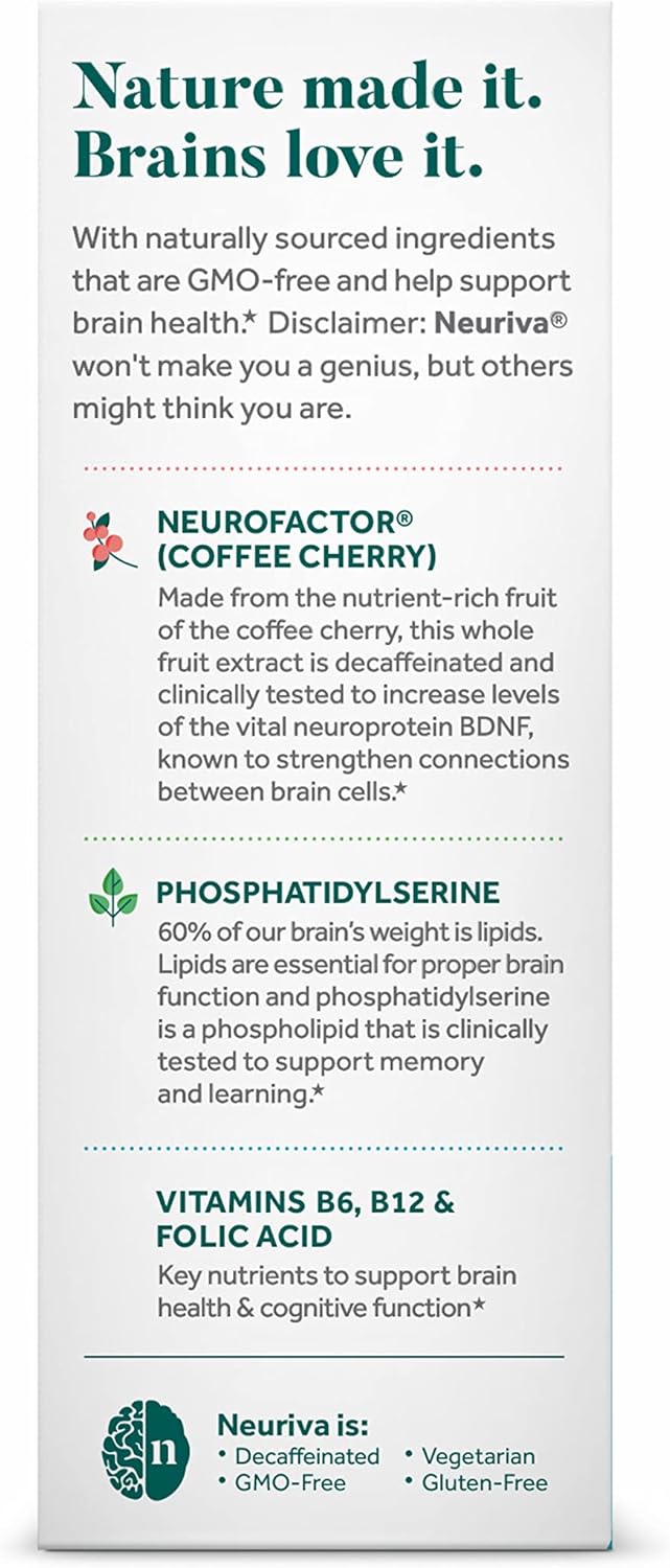 NEURIVA Plus Brain Supplement: Clinically Tested Nootropics for Memory, Focus, and Cognitive Enhancement - 30 Capsules