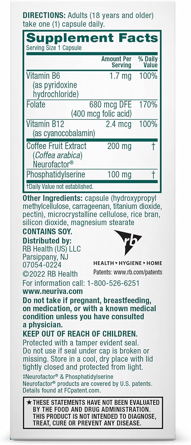 NEURIVA Plus Brain Supplement: Clinically Tested Nootropics for Memory, Focus, and Cognitive Enhancement - 30 Capsules