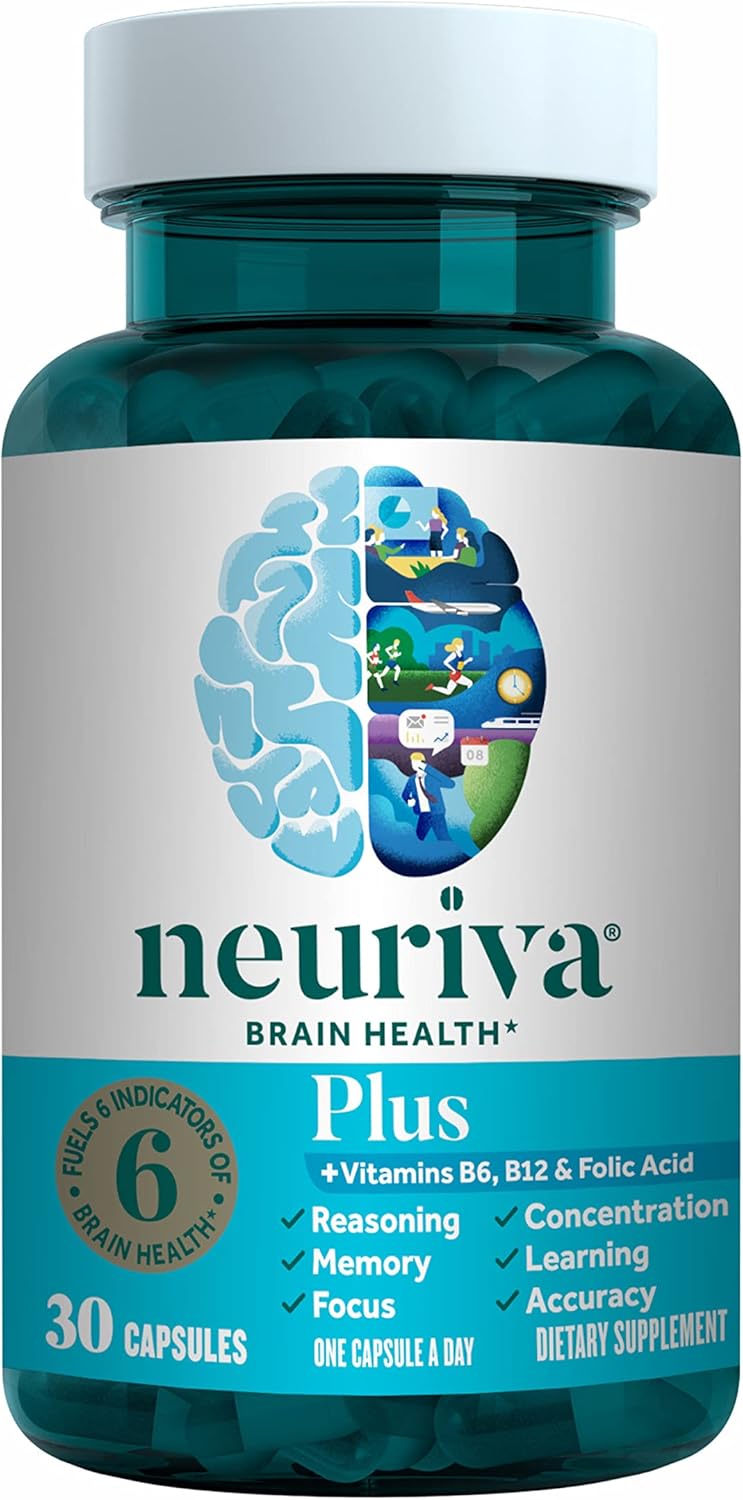 NEURIVA Plus Brain Supplement: Clinically Tested Nootropics for Memory, Focus, and Cognitive Enhancement - 30 Capsules
