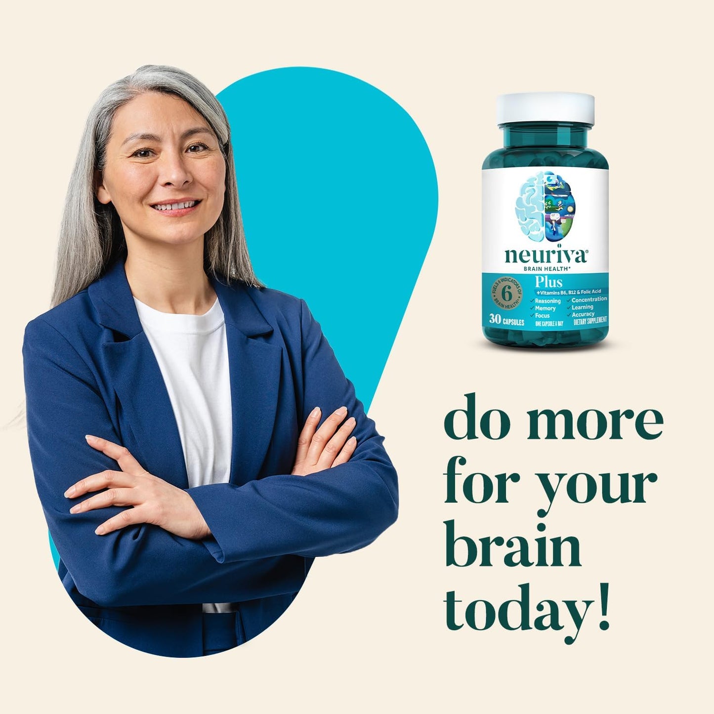 NEURIVA Plus Brain Supplement: Clinically Tested Nootropics for Memory, Focus, and Cognitive Enhancement - 30 Capsules